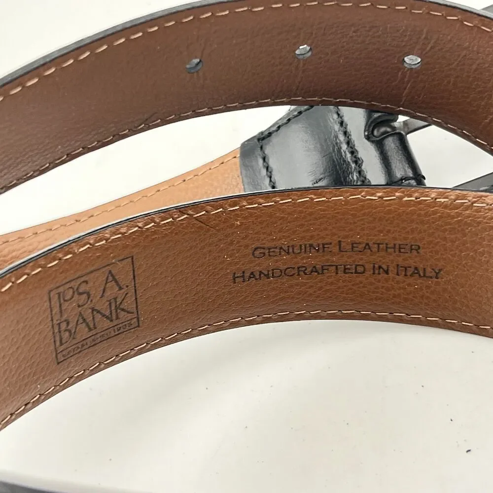 JOS A BANK Men's 40 Leather Dress Belt Handcrafted in Italy Black Buckle Career